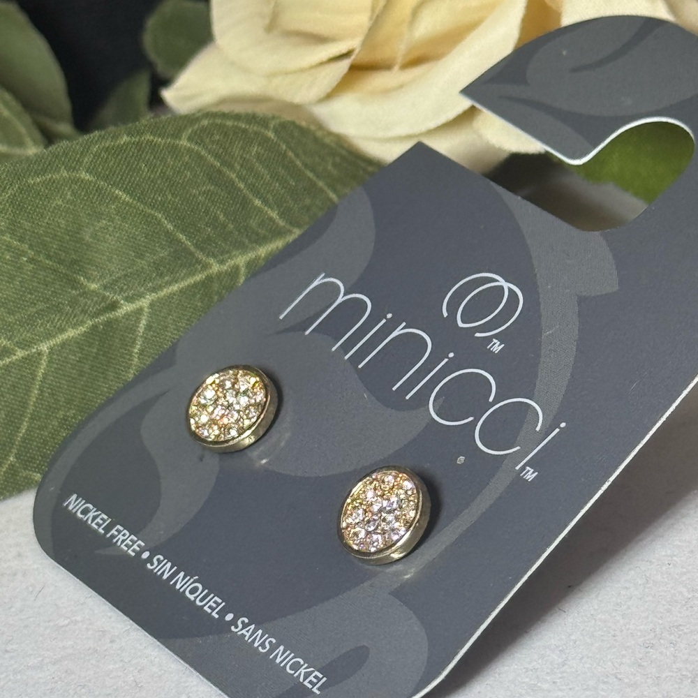 MINICCI Gold Tone Pave Crystal Stud Earrings